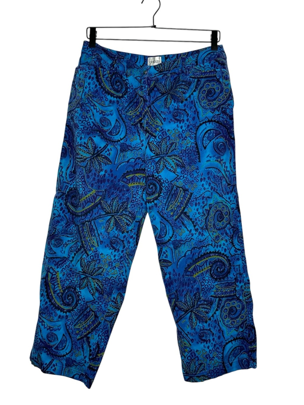 Chico’s Blue Paisley Crop Pants Size 2 (Large) Capri Boho Pants Resortwear